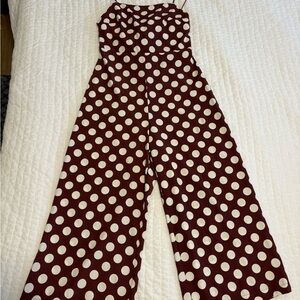 Topshop Burgundy and White Polka Dot Jumpsuit